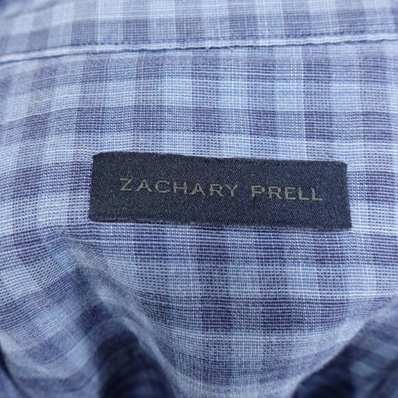 Zachary Prell Shirt Mens Medium Blue Check Button Down Cotton Casual Long Sleeve - Picture 6 of 9